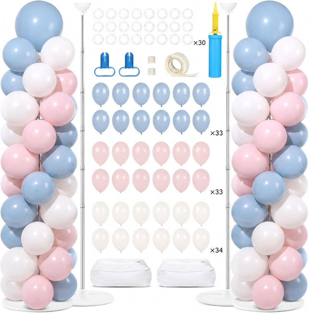 2 Sets Adjustable Balloon Column Stand Kit with Bases（Pink Blue）