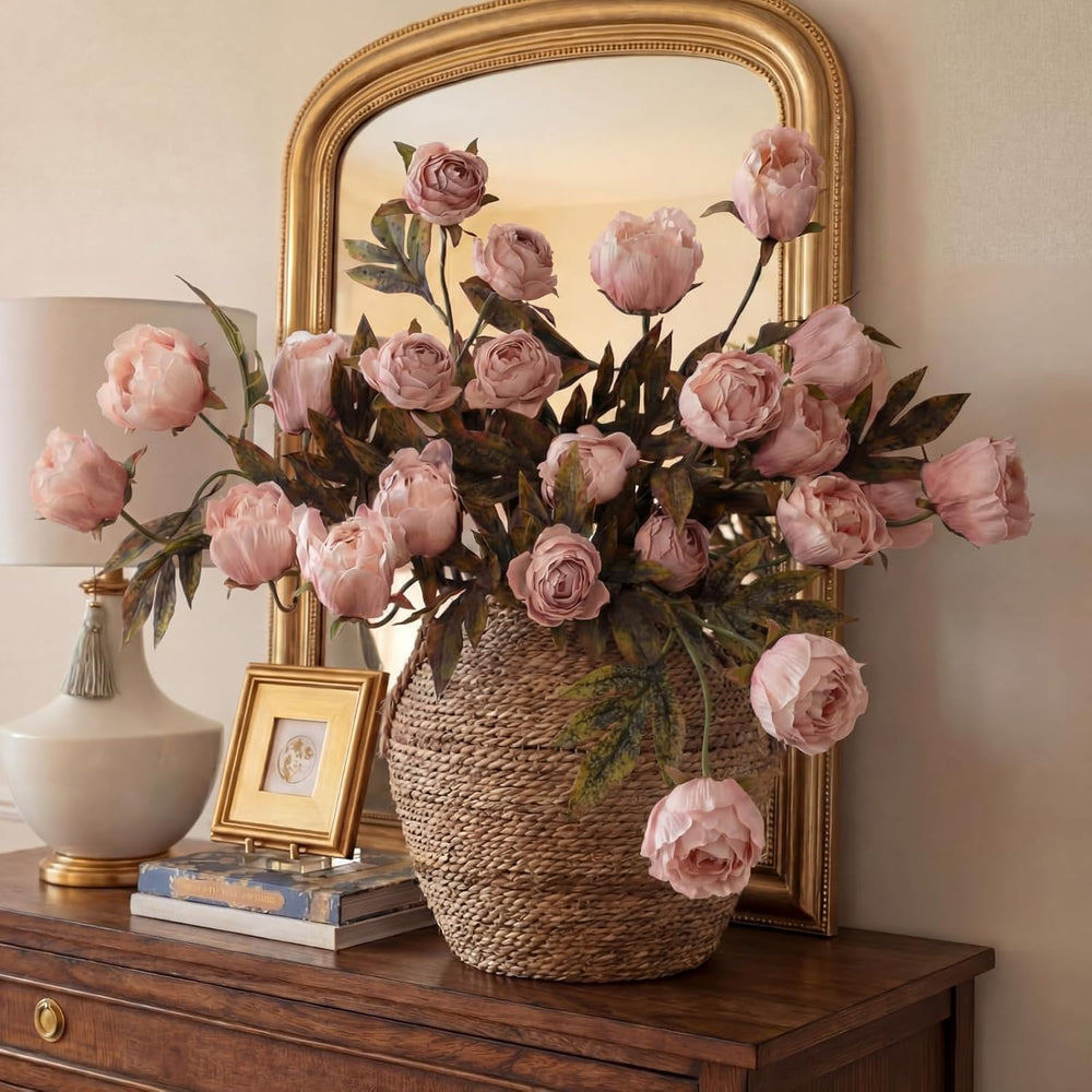 Thiccywoov Faux Silk Peony Artificial Flowers Stem for Vase,12 Pcs,Brownish