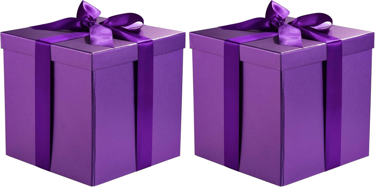 RUSPEPA Medium Birthday Gift Box with Lids, Ribbon and Tissue Paper, Collapsible Gift Box - 1 Pcs, 9x9x9 Inches, Purple (Pack of 2)