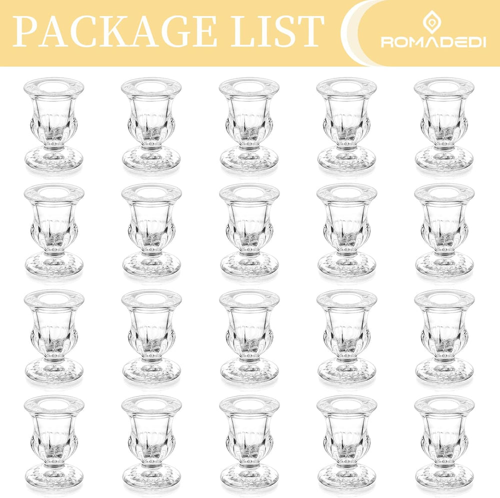 Romadedi Glass Taper Candle Holders, Clear, Pack of 20