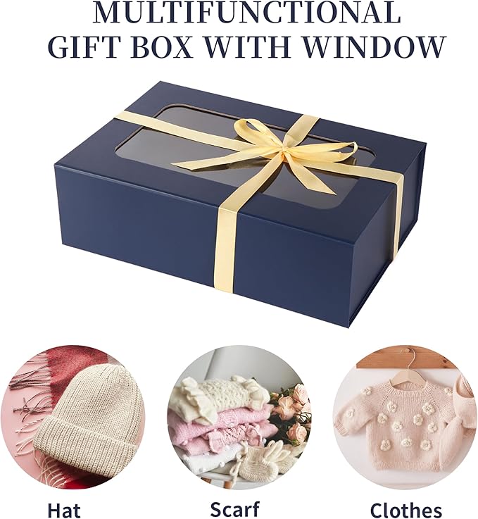 Blue Large Gift Boxes with Window, 13.5"x9"x4.3" Bridesmaid Boxe for Gift Giving,Birthday Gift Box with Magnetic,Closure Lid Gift Boxes for Presents,Cute Boxe,Luxury for Gift Packaging,Gift Box for Wrapping Gifts