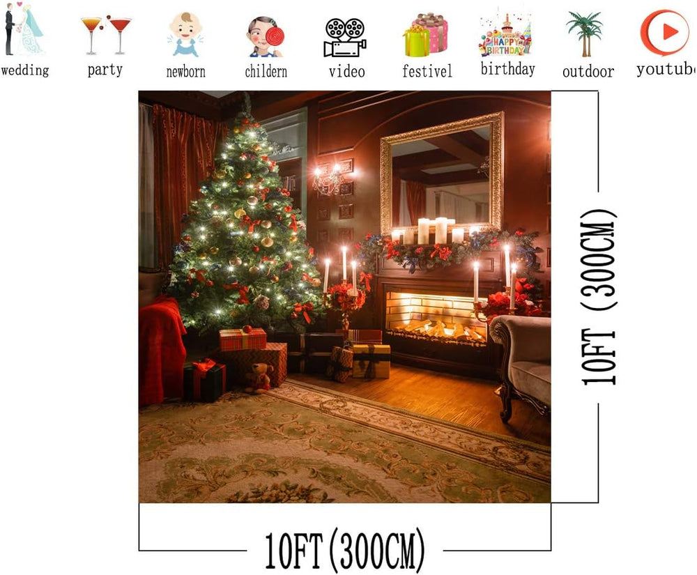 AIIKES 10x10FT Christmas Tree Backdrops Indoor Fireplace Photography Backgrou...