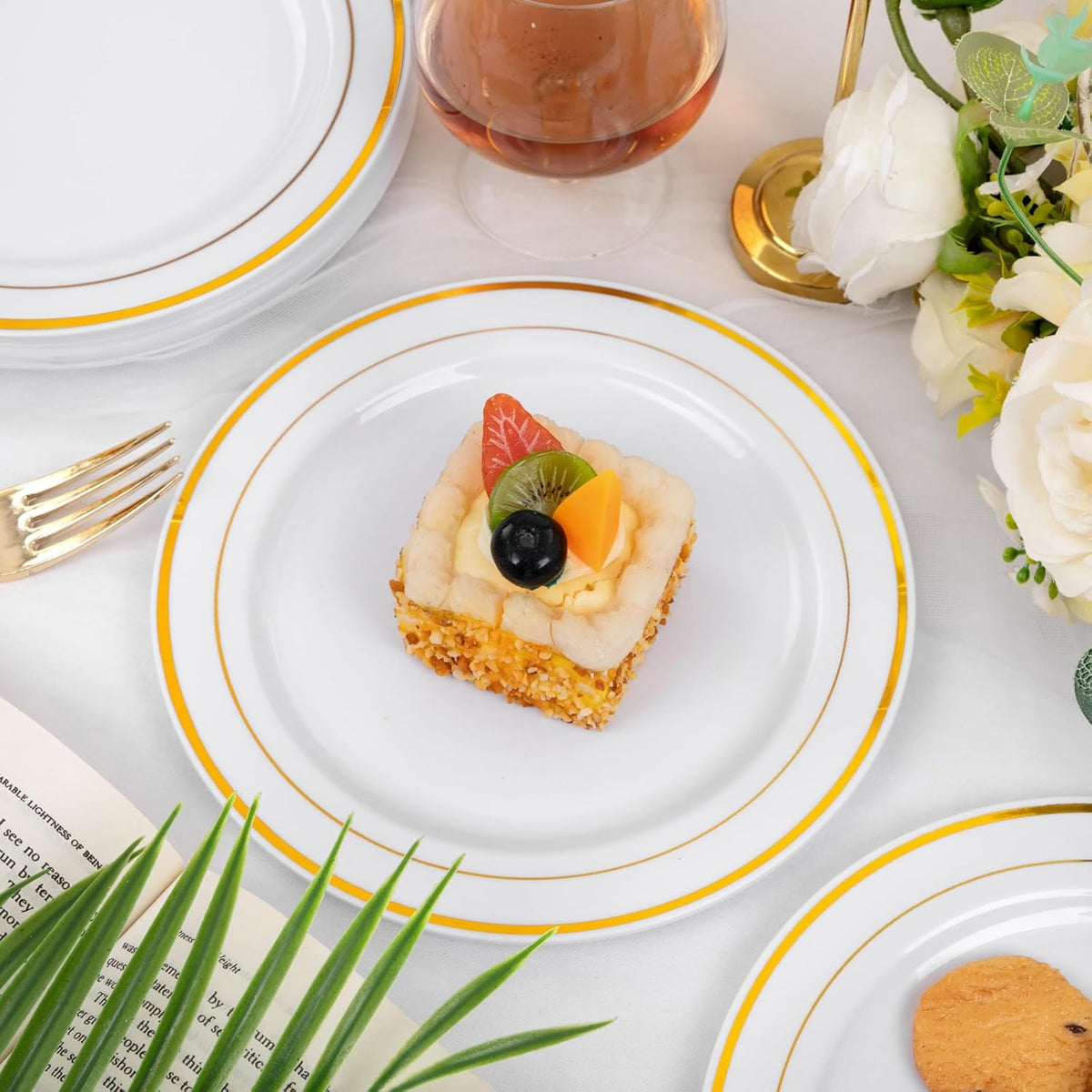 wellife 144pcs gold dessert plates, 7.5 inch plastic, package contents