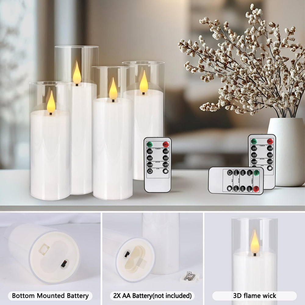 24 Pcs Acrylic LED Flameless Candles with 4 Remote,White,Flickering, Clear, S...