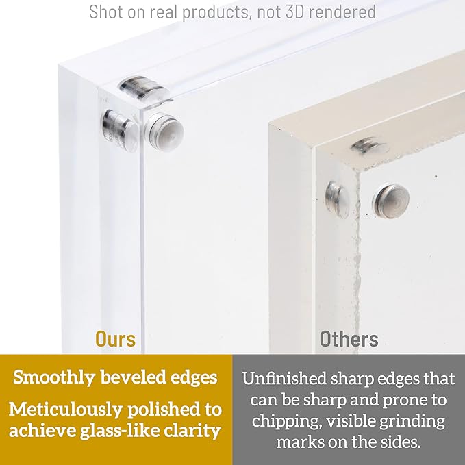 4x6 Acrylic Picture Frame 5 Pack, 20mm Thick Magnetic Double Sided Display 20% Thicker- Frameless Clear Transparent Photo Frame for Desktop/Tabletop, Self Standing with Microfiber Cloth