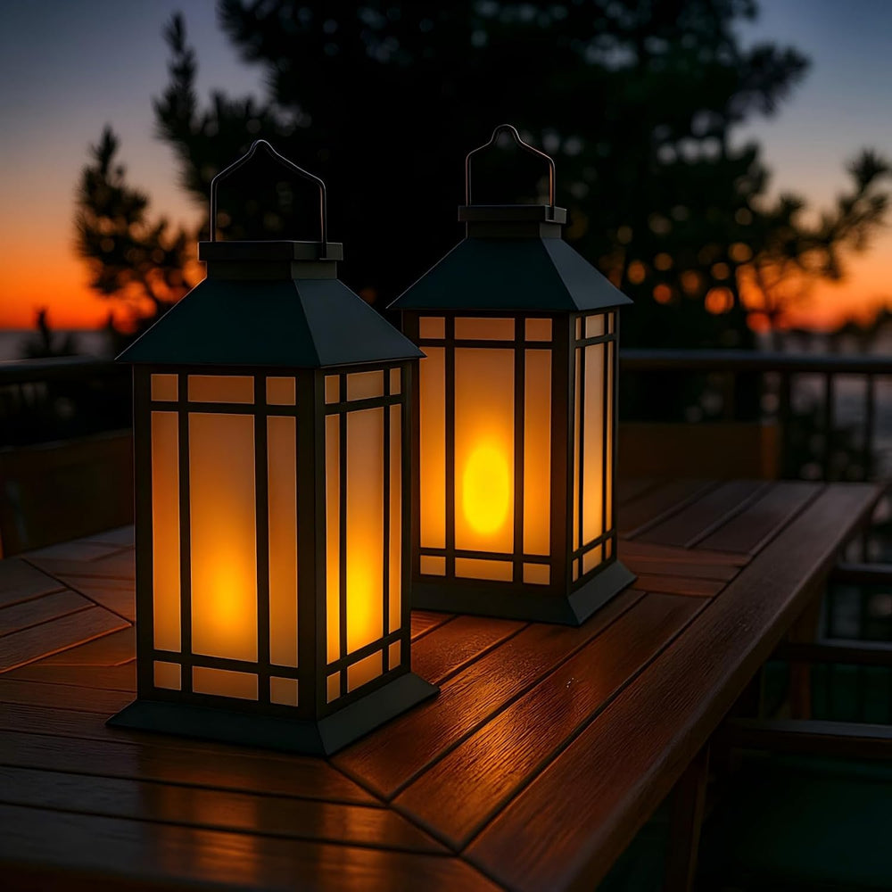 Bdor 13 Inch Outdoor Decorative Lanterns with LED Candle Timer 2 Pack Black