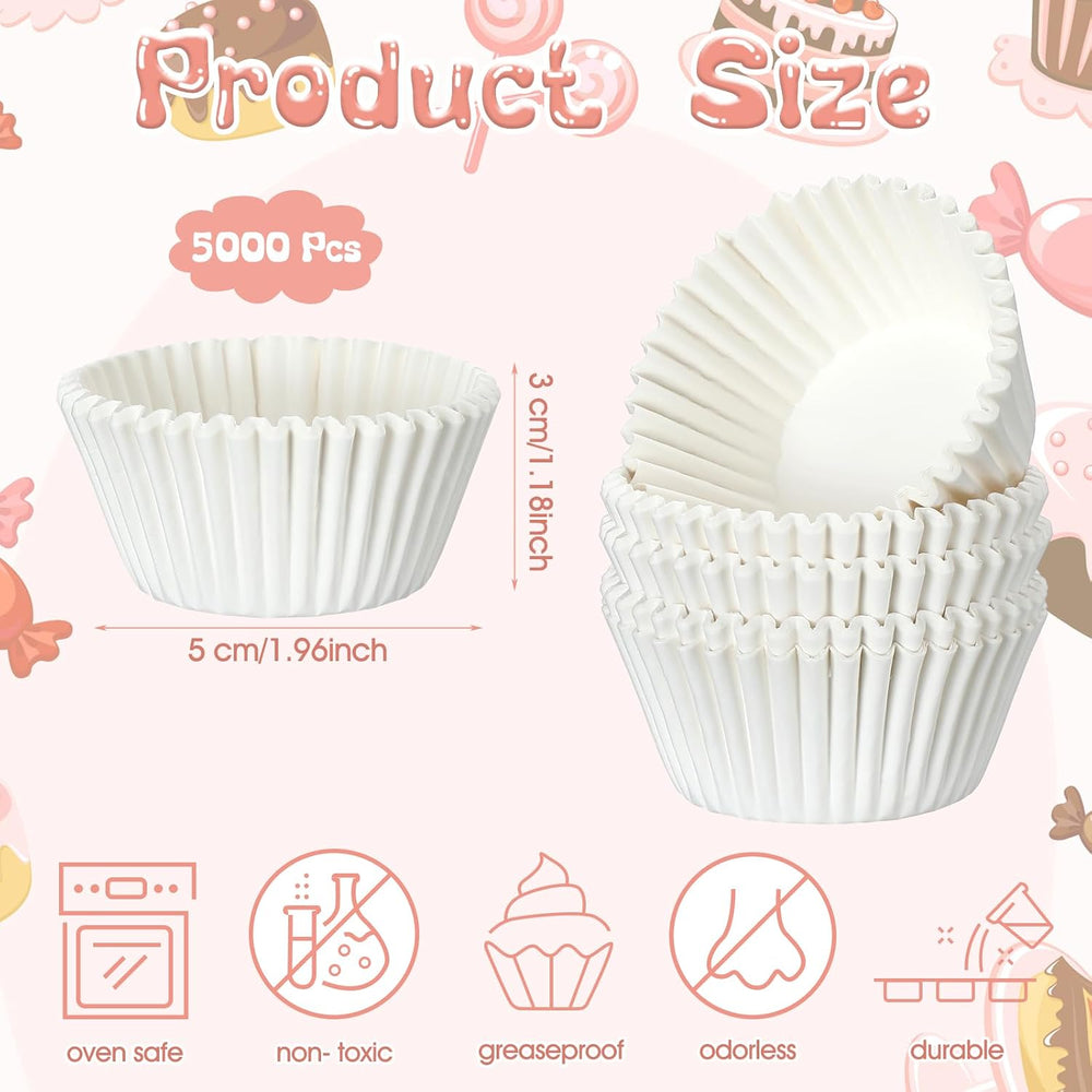 Jinei 5000 Pcs Cupcake Liners Bulk, 1.97" White Paper Muffin Cups