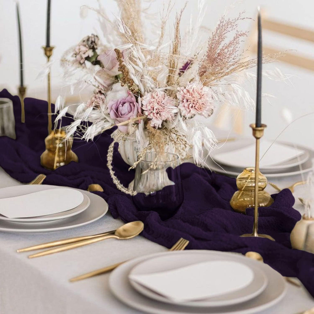 FANPROMS Purple Cheesecloth Table Runner 6 Pack 10FT Rustic Gauze Table Runne...