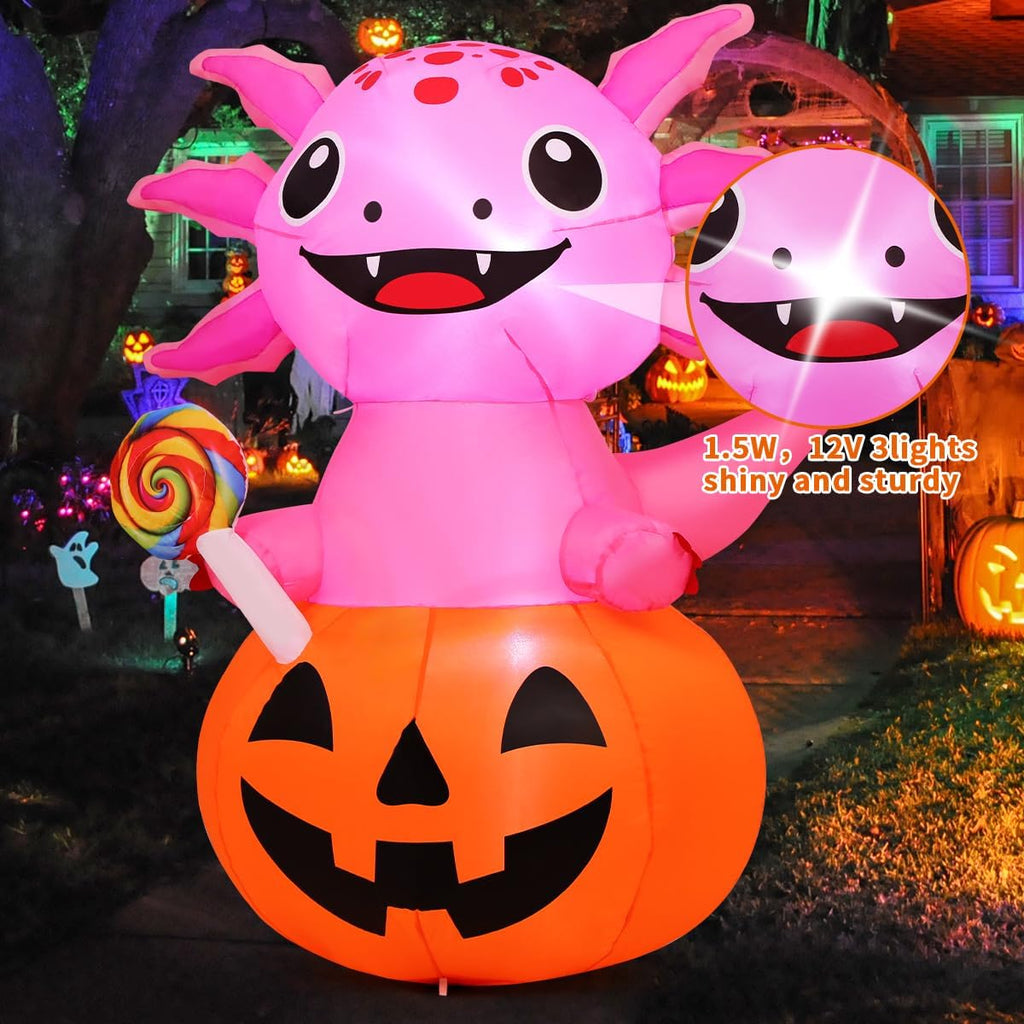 comin 5 ft halloween inflatables axolotl pumpkin outdoor, close-up detail