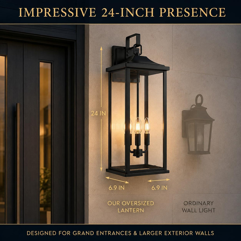 24 Inch 1 Pack Outdoor Wall Sconce, 3-Light Candelabra Exterior Porch Light w...