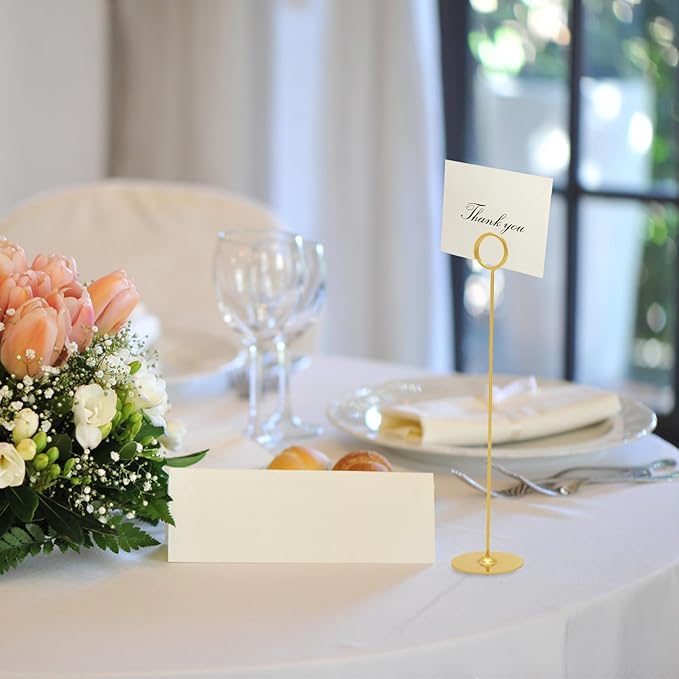 Urban Deco 24PK Table Number Holders Place Card Holders 12 Inch Table Card Holders Steel Card Holders for Photos, Food Signs, Memo Notes, Weddings, Restaurants, Birthdays (Gold 24PK)