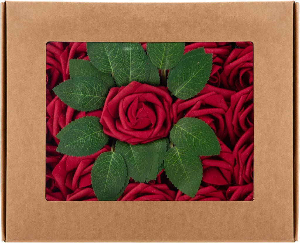 Cliselda 100Pcs Red Fake Roses Artificial Flowers Foam Rose Bulk with Stems