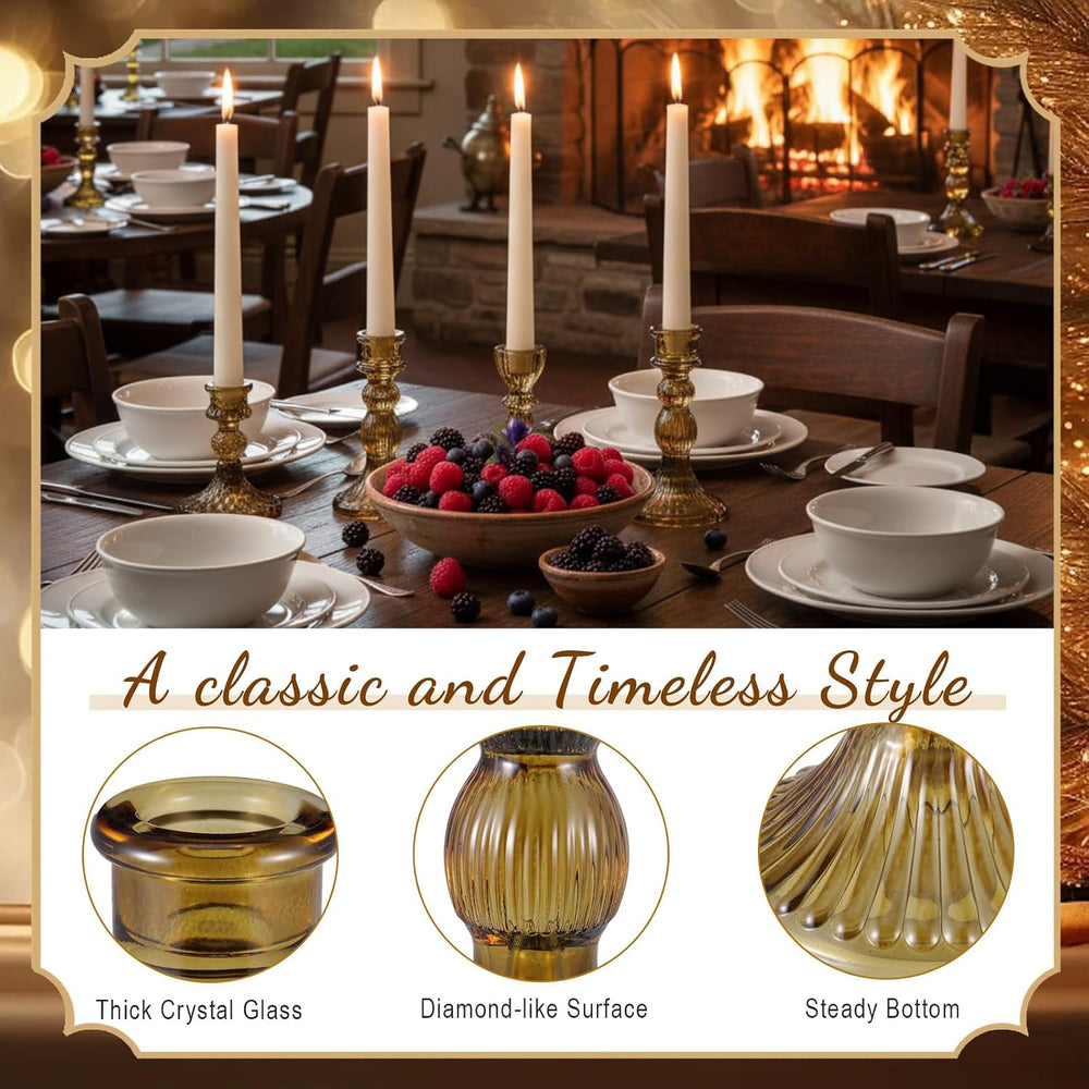 Mumufy 10 Pcs Glass Taper Crystal Candle Holders,Classic,Brown