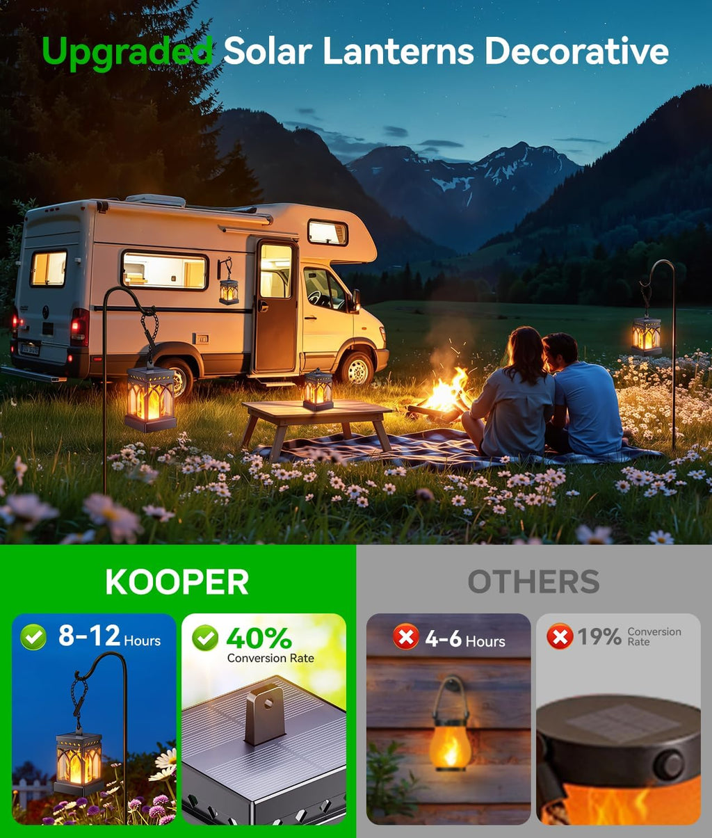 kooper 6 pack solar lanterns outdoor waterproof, upgraded on a desk or shelf