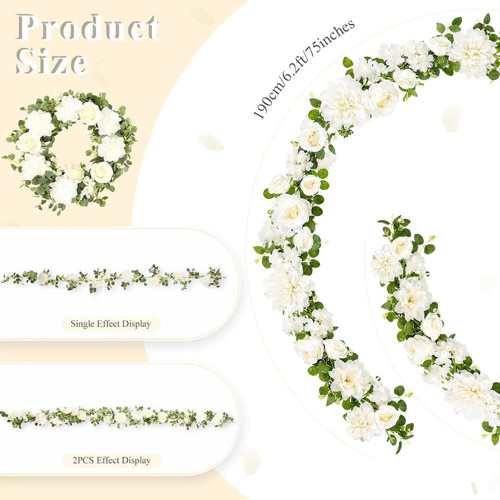 Findosom Total 12.4Ft Artificial Flowers Garlands for Decoration, White