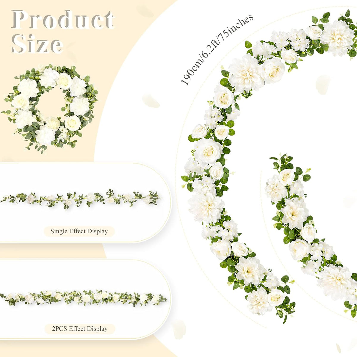 Findosom Total 12.4Ft Artificial Flowers Garlands for Decoration, White
