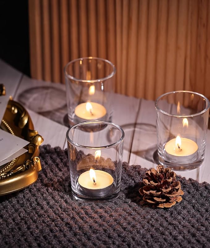 Letine 36-Pack Votive Candle Holders - Clear Glass Tea Light Holders - Glass Votive Candle Holder Bulk for Wedding Centerpieces/Home Table Decor/Propose/Christmas and Thanksgiving