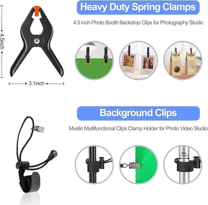 EMART Photo Video Studio Backdrop Stand Kit, 7×10ft Adjustable Photography Support System with Polyester Background(Black/White/Green Screen), Spring Clamps and Carry Bag for Photoshoot (3Pcs)