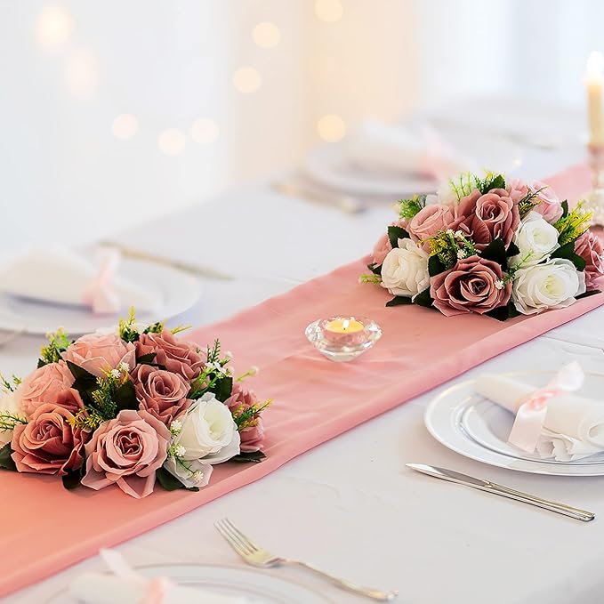 BLOSMON Dusty Rose Flowers Centerpieces: 6 Pcs Pink Roses Artificial Flowers Balls for Wedding Dinning Table - Fake Silk Kissing Floral Arrangement for Home Party Event Decor