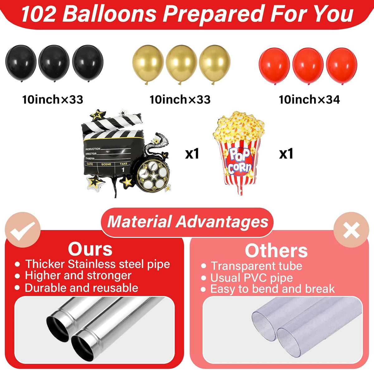 2 Set Movie Night Balloon Column Stand Kit Adjustable Popcorn Balloon Decor