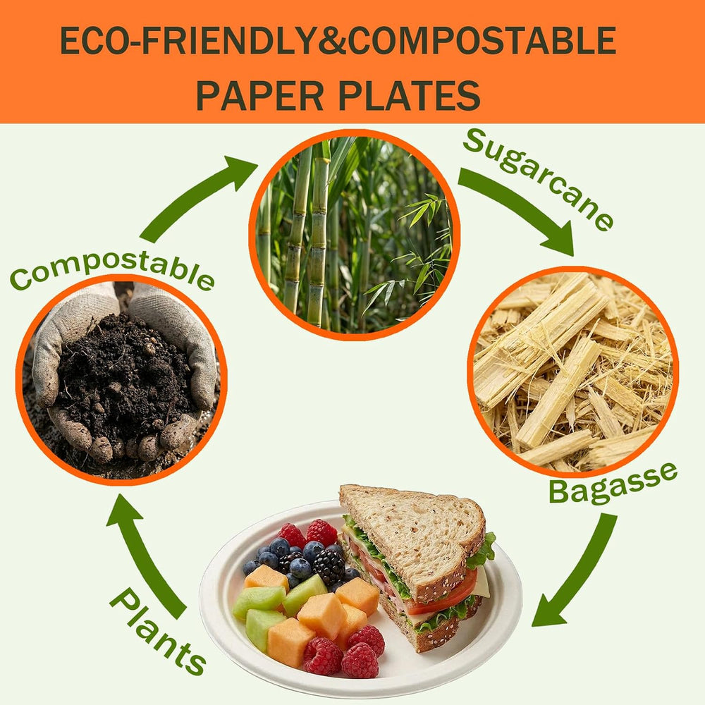 500 Pack Compostable Small Paper Plates 6 Inch Brown, Disposable Plate Bulk
