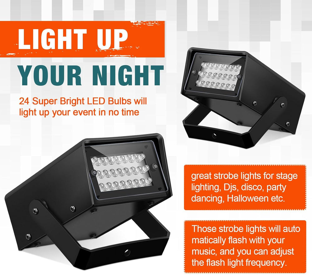 Treela 4 Pack Strobe Party Light Small Bright LED Outdoor, Orange, 24 LED