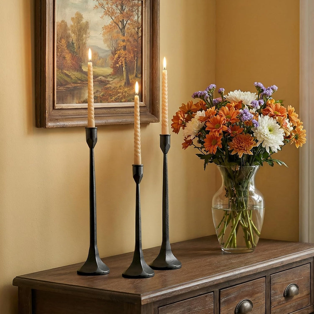 Vintage Cast Iron Black Taper Candle Holders Set of 3 Antique Candlestick