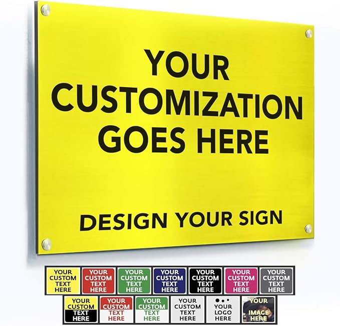 Custom Outdoor Metal Signs - Personalized Aluminum Business Signs, Waterproof, White (Yellow Background, 12x8 In)
