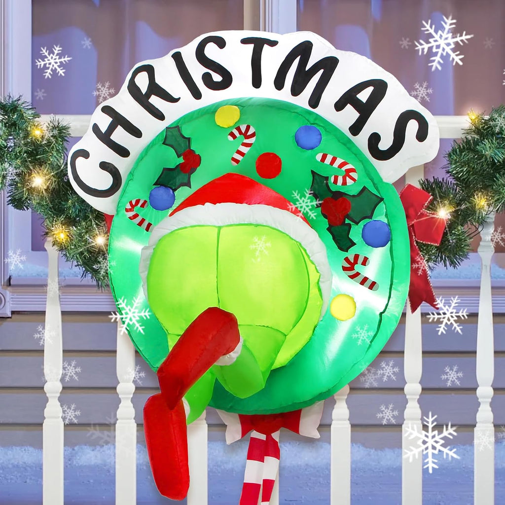 3.5FT Christmas Inflatable Outdoor Decorations Broke Out from Window with Wreath, Lighted Blow Up Yard Decor with Built-in LED Lights for Outside Indoor Yard Window Party Garden