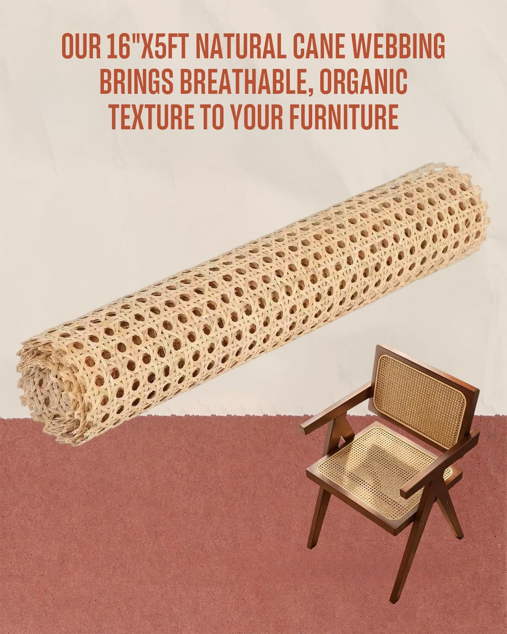 Glasaort 16" x 60" Width Natural Cane Webbing, Rattan Webbing Roll