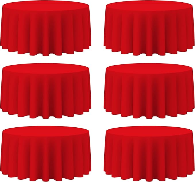 BRILLMAX 6 Pack Red Round Tablecloths 132 Inch - Circle Bulk Linen Polyester Fabric Washable Table Cloth Cover for Wedding Reception Banquet Birthday Party Buffet Restaurant