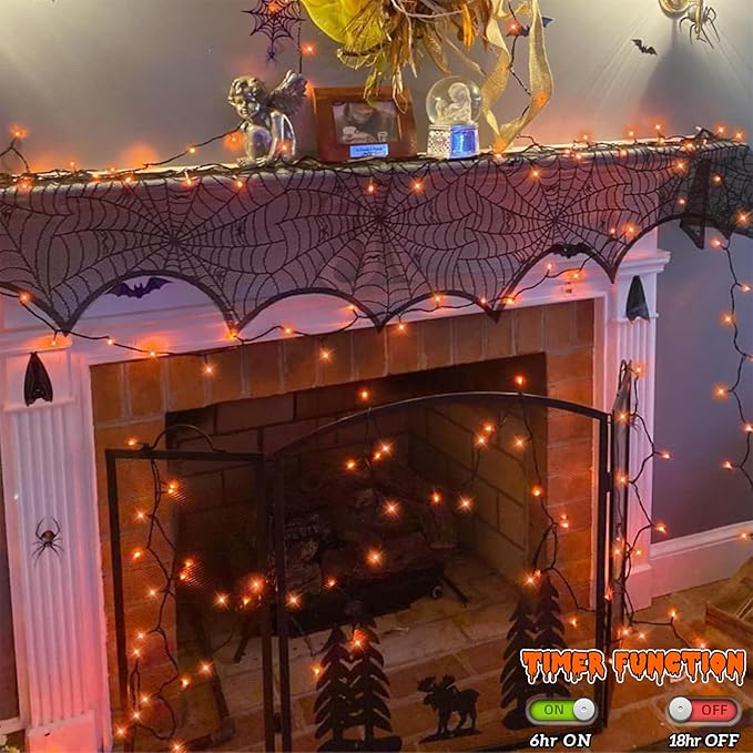 YEGUO 165ft 500 LED Halloween Lights Outdoor Waterproof, 8 Modes Orange String Lights Plug in, Green Wire Christmas Lights Indoor with Timer Memory