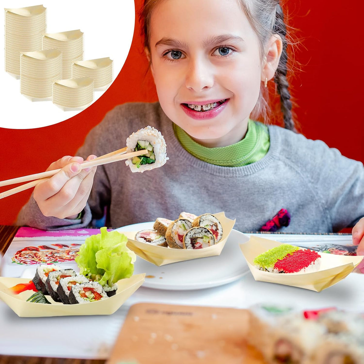 newtay 500 pcs bamboo boat plates for appetizer showing dimensions