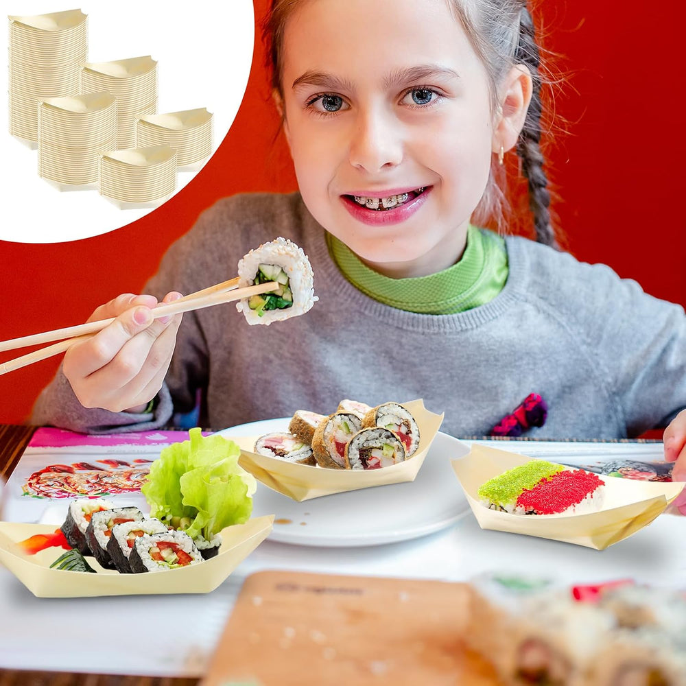 Hoolerry 500 Pcs Disposable Bamboo Boat Plates for Sushi Serving Tray Bar