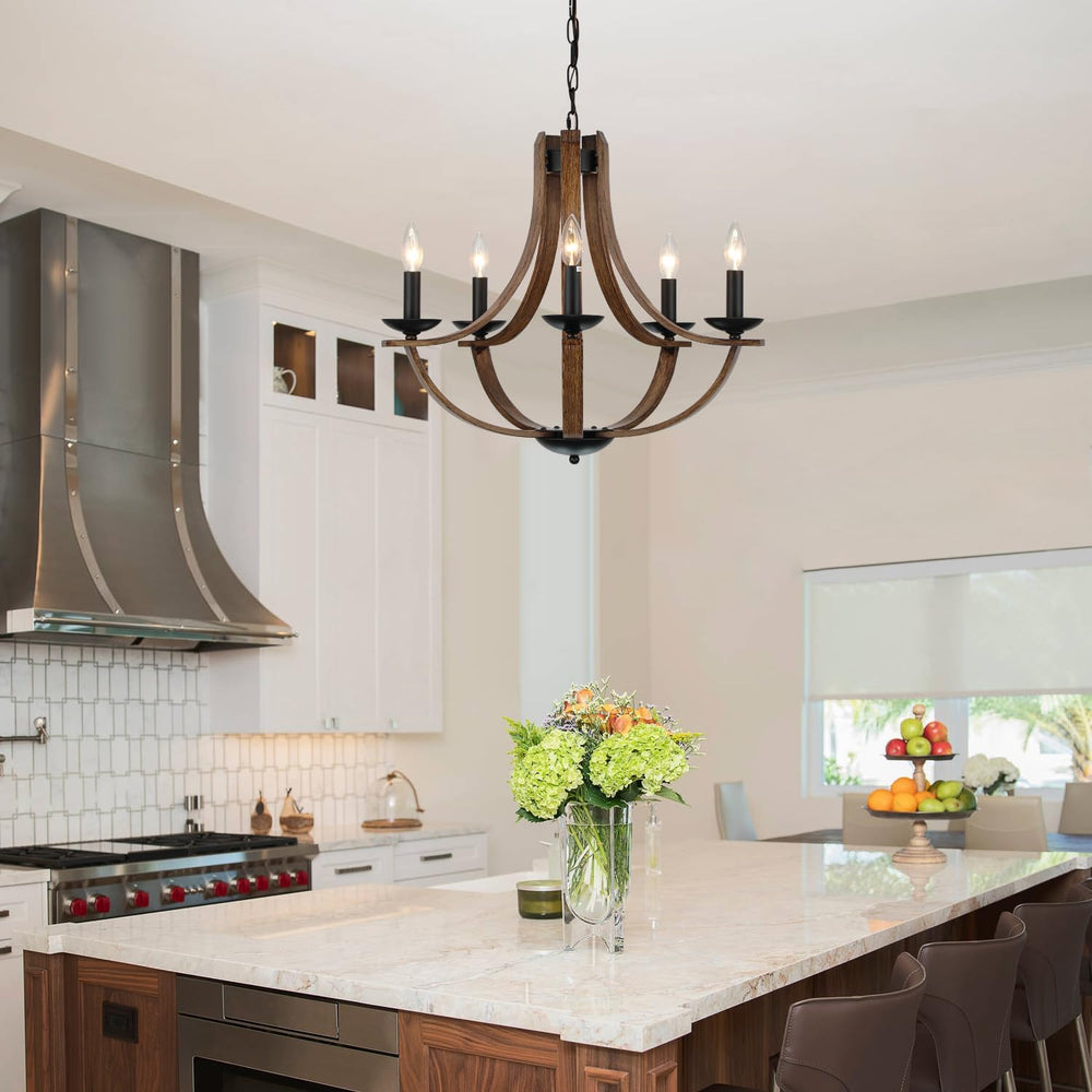 Farmhouse Chandeliers for Dining Room Light Fixture, 5-Light 24 inch Faux Woo...