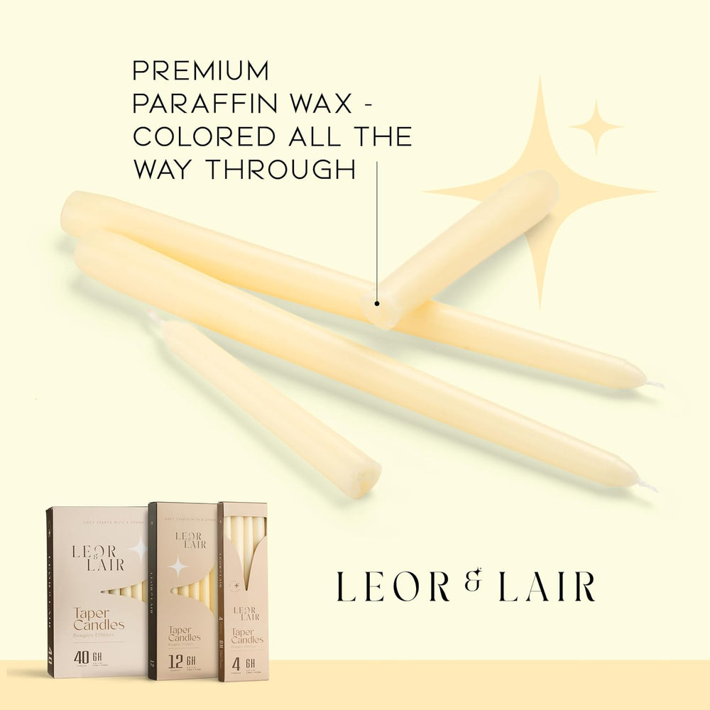 Leor & Lair Ivory Taper Candles 40 Pack, 10 Inch Unscented Candlesticks