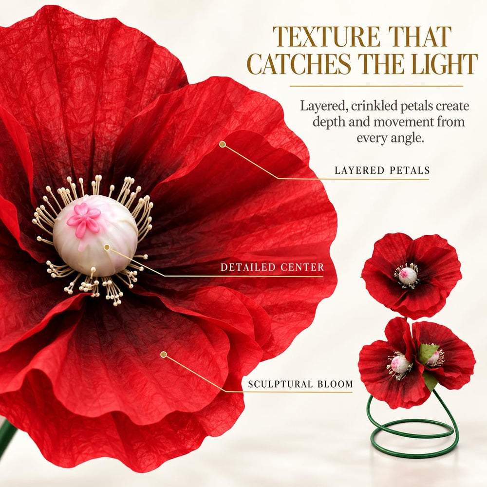 3.2 Ft Giant Red Artificial Poppy Flower For Decoration with Floor Stand