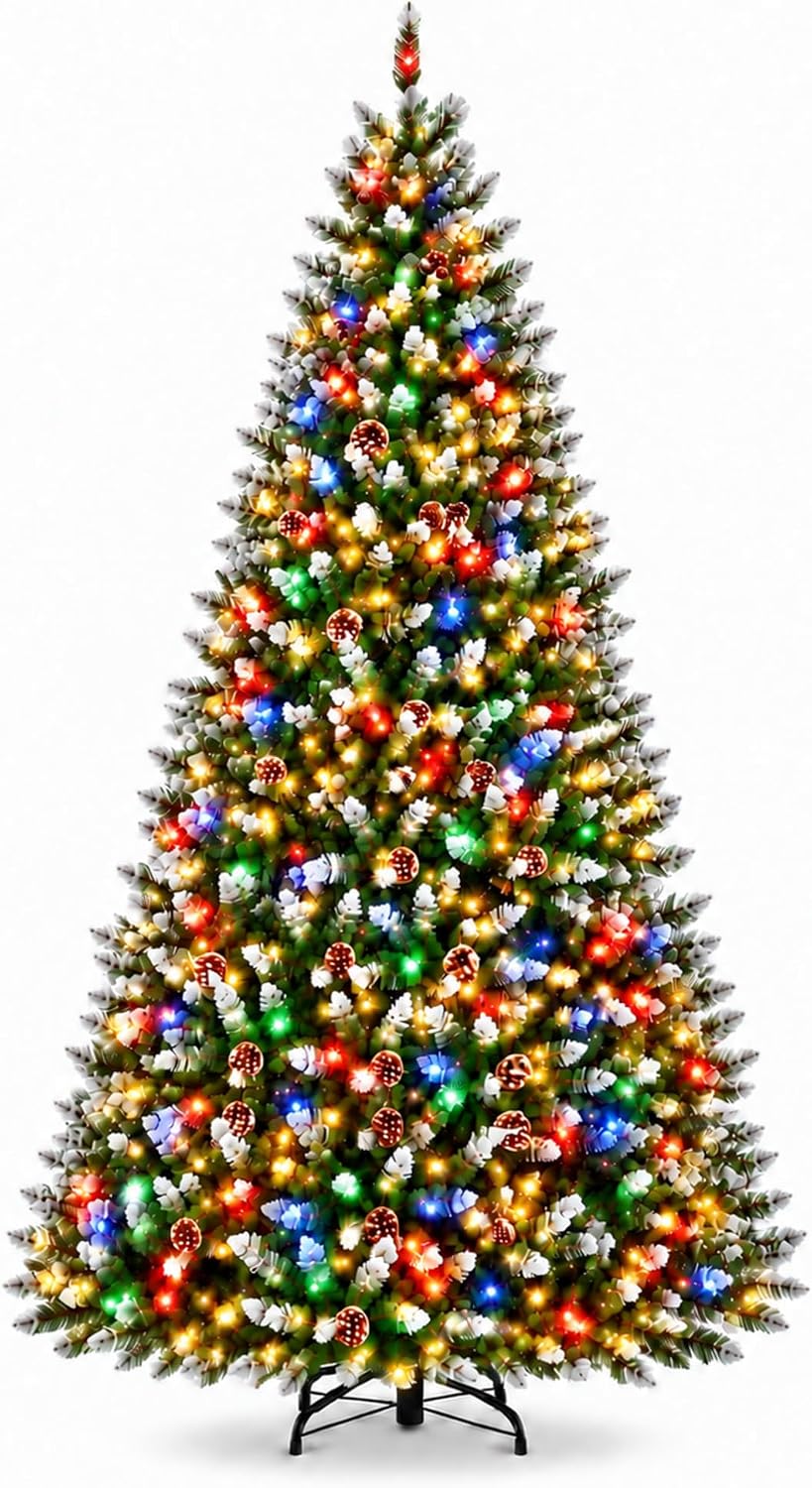 9Ft Pre-Lit Artificial Christmas Tree, 900 Dual-Color Lights, 1800 Tips