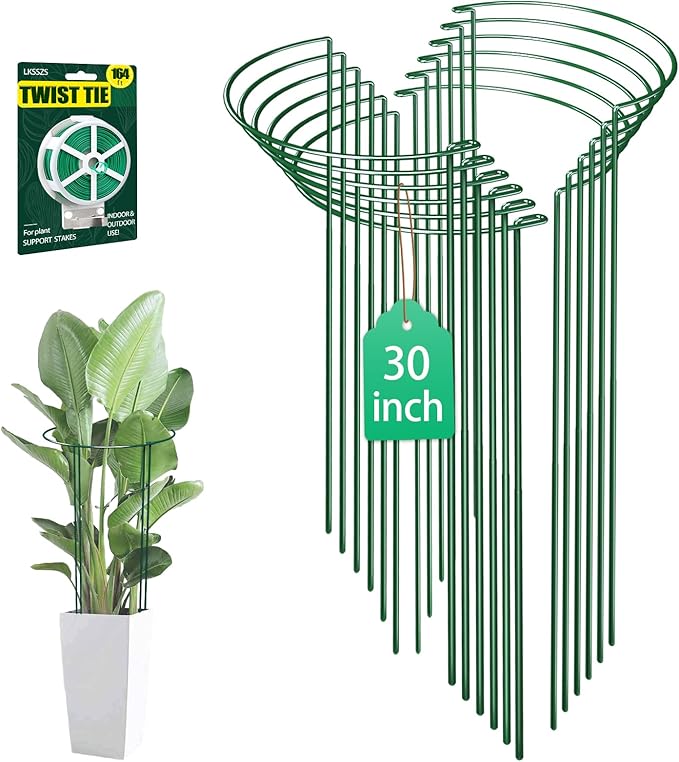 12 Pack 30 inch Plant Support Stakes, Heavy-Duty Half Round Peony Support, Garden Plant Stakes Cage for Outdoor Plants, Peony, Tomato, Hydrangea, (15ln Support +15ln Stainless Extension Tubes)