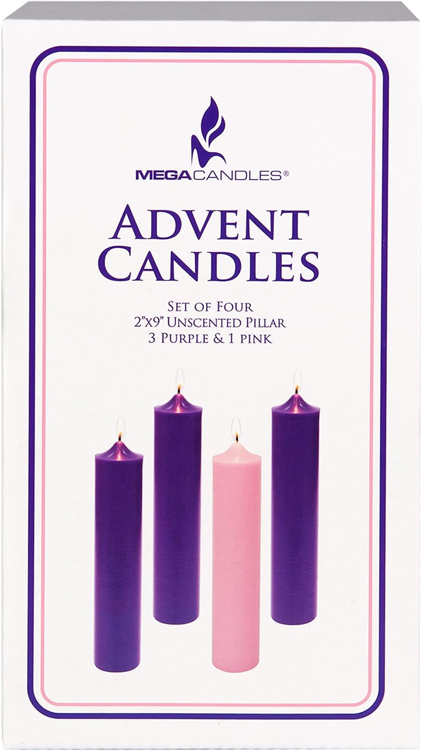 mega candles unscented advent bell top pillar candle, side view