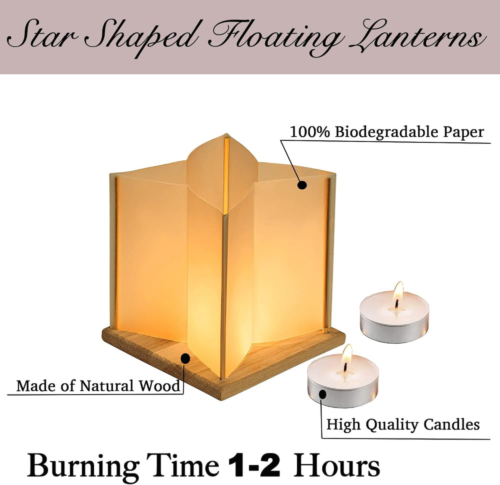 10Pack 6”Paper Floating Candle Lantern,Wooden Water Lanterns with Candles,Out...