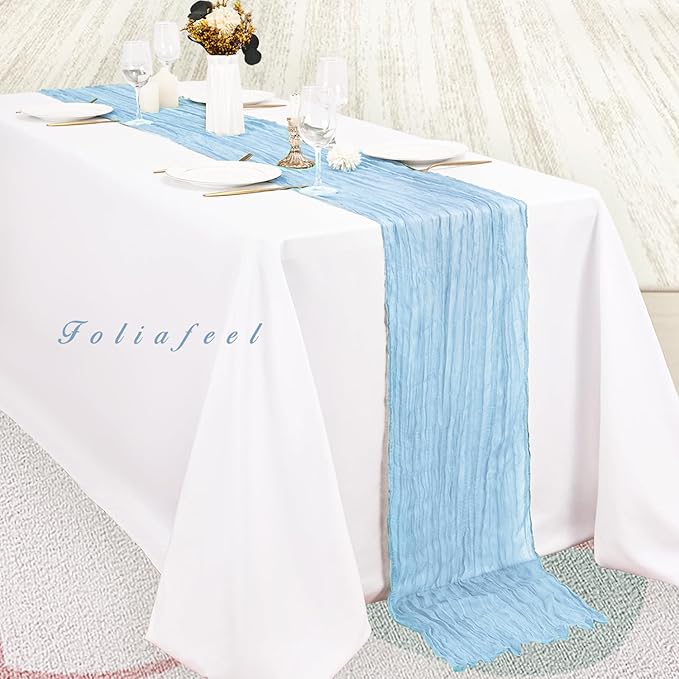 20 Pack Baby Blue Cheesecloth Table Runner 20 x 120 Inch Long Rustic Gauze Cheese Cloth Table Runner for Wedding 10FT Bridal Baby Shower Table Decorations Boho Fabric Sheer Birthday Party Table Decor