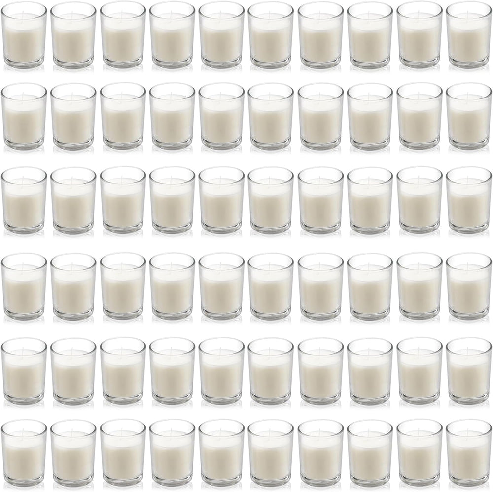 Housecret 60 Pack Warm White Unscented Clear Glass Filled Votive Candles. Han...