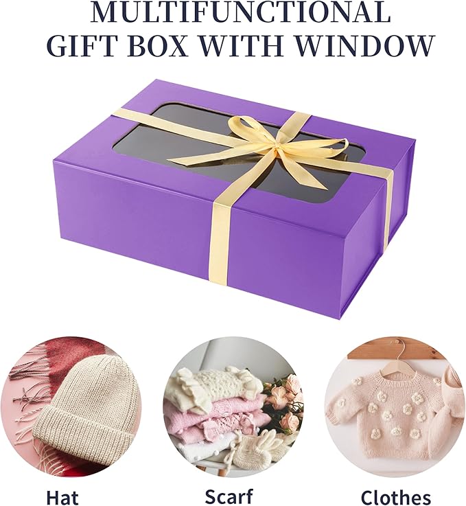 Purple Large Gift Boxes with Window, 13.5"x9"x4.3" Bridesmaid Boxe for Gift Giving,Birthday Gift Box with Magnetic,Closure Lid Gift Boxes for Presents,Cute Boxe,Luxury for Gift Packaging,Gift Box for Wrapping Gifts