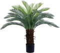 Bellacat 4ft UV Resistant Faux Sago Palm Tree with Natural & Lifelike Bark, 48in Super Full Artificial Cycad Tree with Realistic Leaves, for Home Office Patio Porch Front Door Decor.