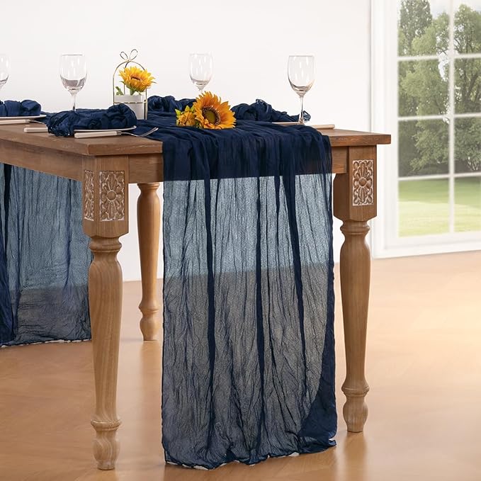 Navy Blue Cheesecloth Table Runner 6 Pack Fall Table Runners Boho Gauze 120 Inches Navy Cheese Cloth Fall Table Decorations for Thanksgiving Wedding Bridal Baby Shower Party Christmas Dinner