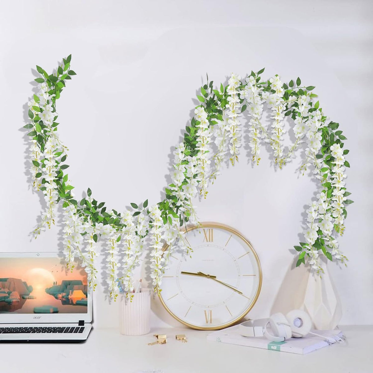 U'Artlines 10Pcs 7.2 Ft/Piece Artificial Wisteria Garland White