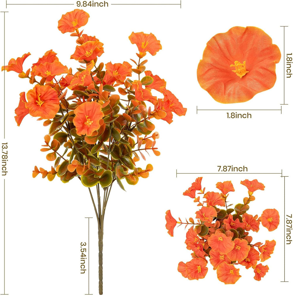 Artificial Fall Flowers for Outdoor 16 Bundles Morning Glory, Autumn Orange
