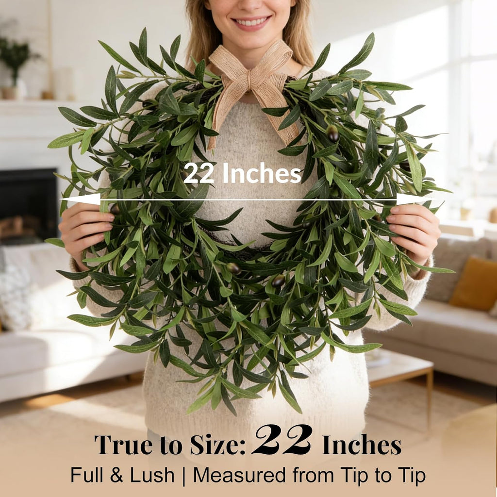 artificial olive wreath for front door - 22, close-up detail