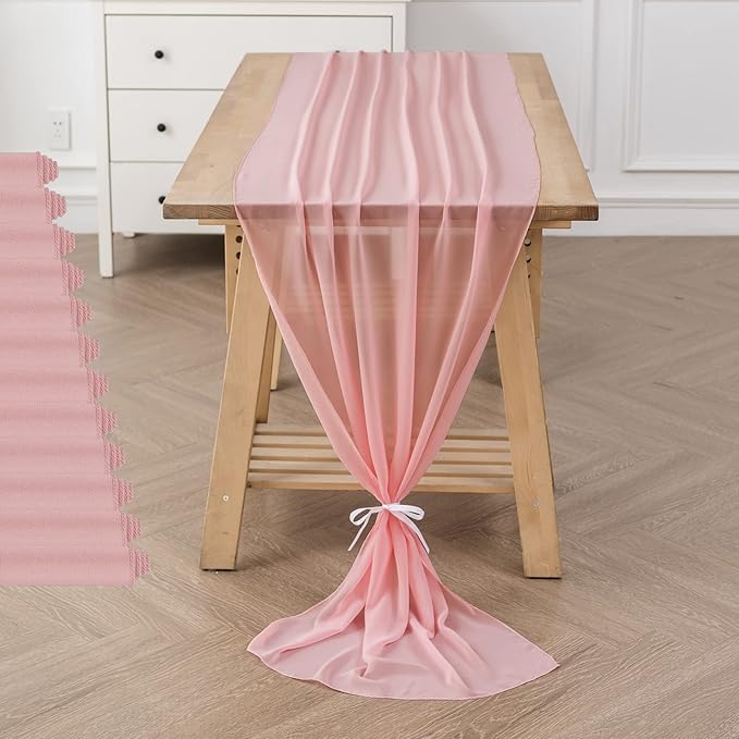 12Pack 9ft Chiffon Table Runner 14x108 Inch Sheer Romantic Table Runner for Wedding Birthday Party Bridal Shower Outdoor Decoration-Light Pink